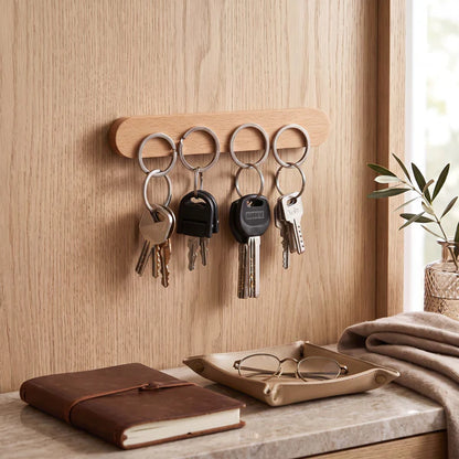 Magnetic Wooden Key Holder Wall Mount with Adhesive Backing and Oval  Design