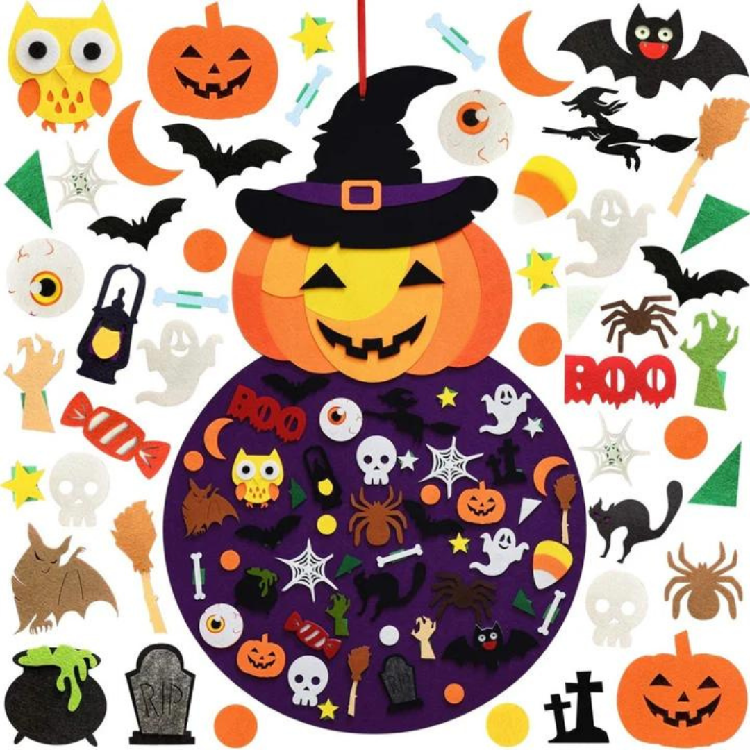 Halloween Felt Board with 50 Plus Pieces and Wall Hanging Design for Ages 3 Up