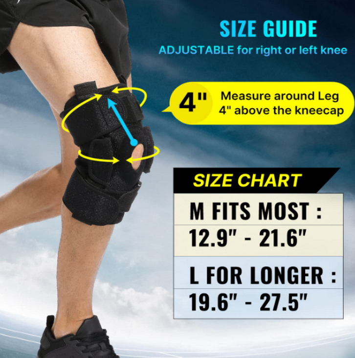 Hinged Knee Brace with Removable Aluminum Supports and Gel Cushioning, Adjustable Straps