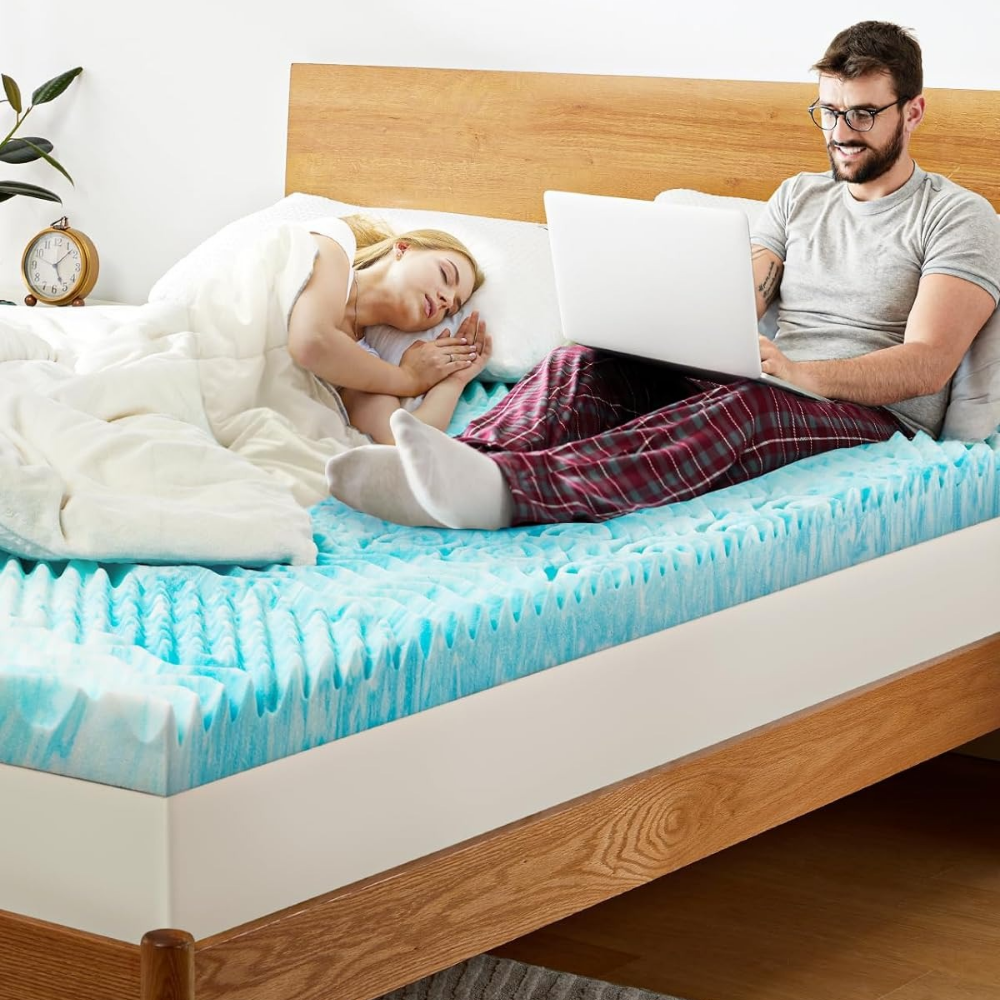 Egg Crate Memory Foam Mattress Topper with Breathable Cover and Non-Slip Bottom