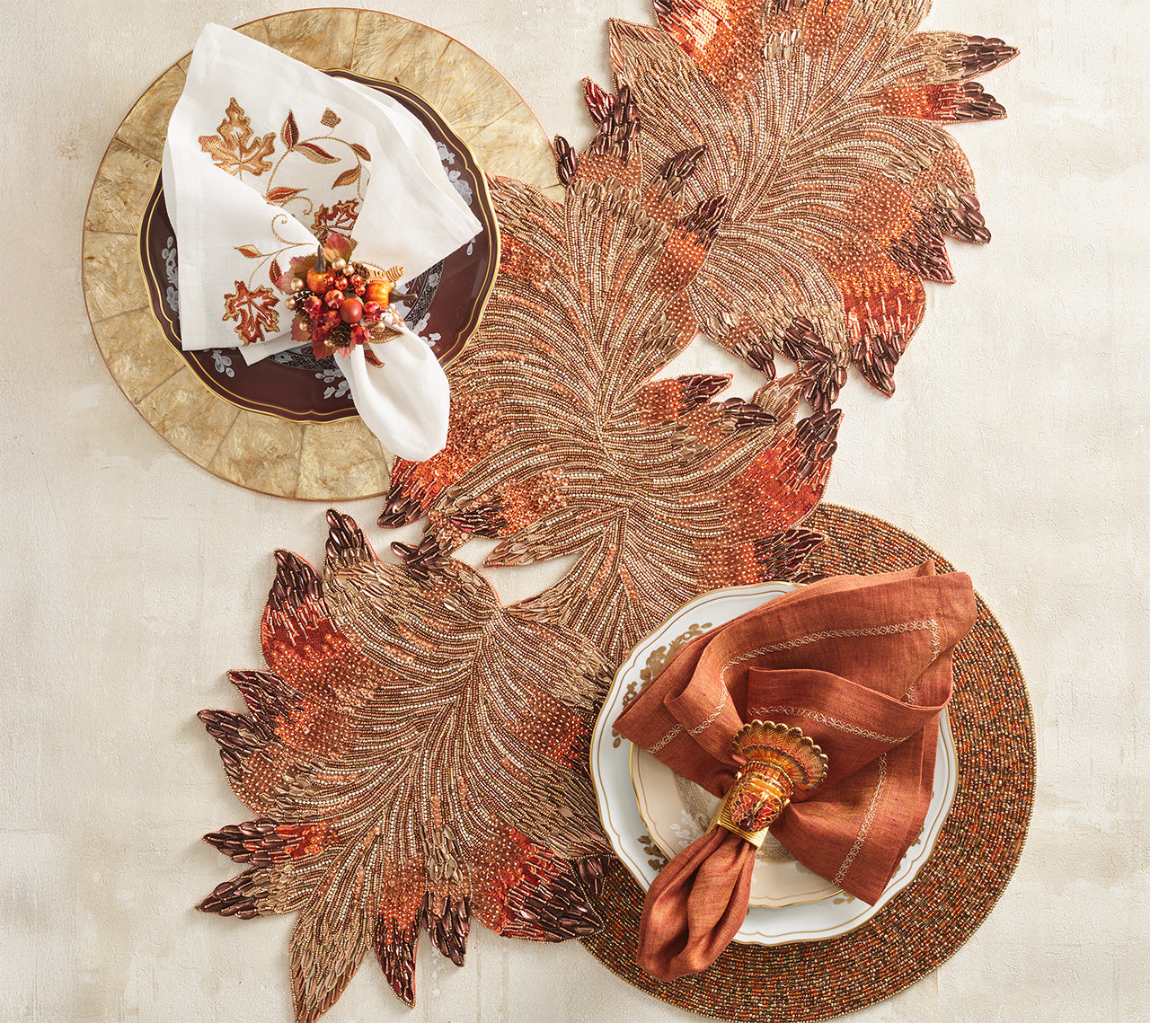Harvest Cornucopia Napkin Ring with Berries and Pumpkins, Set of 4