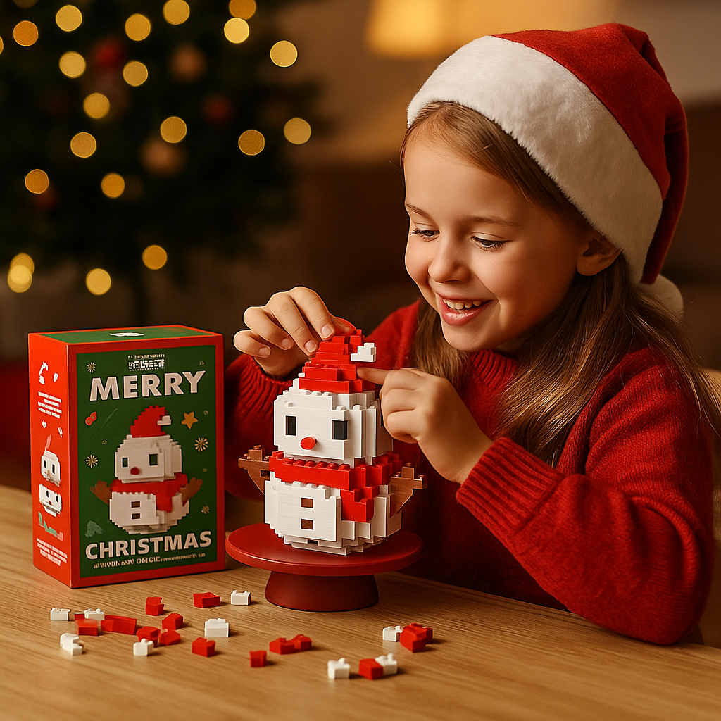 Holiday Character Building Blocks with Interlocking Pieces and Illustrated Instructions