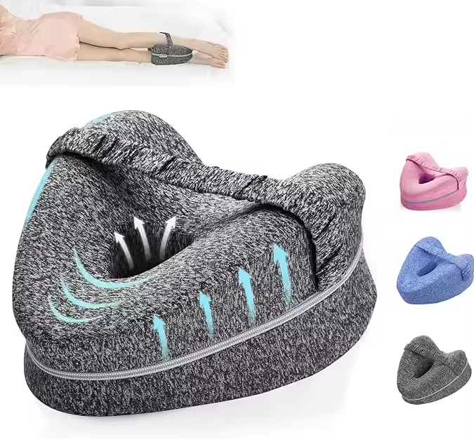 Memory Foam Knee Pillow with Elastic Strap and Hollow Center Design