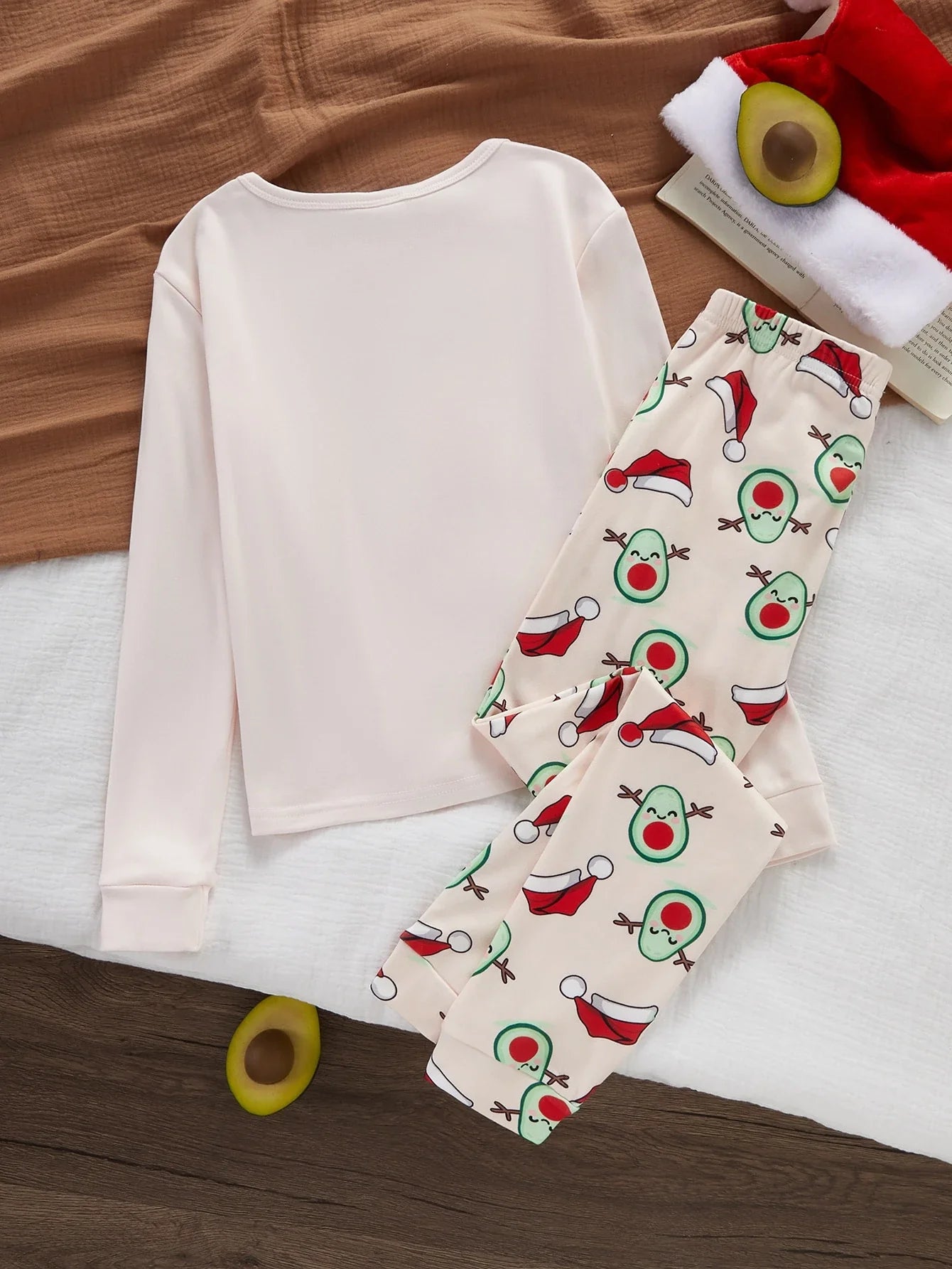 Girls Fruit Print Pajama Set with Stretch Knit Fabric and Long Sleeves