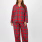 Plaid Flannel Pajama Set with Button Front Top and Elastic Waistband Pants