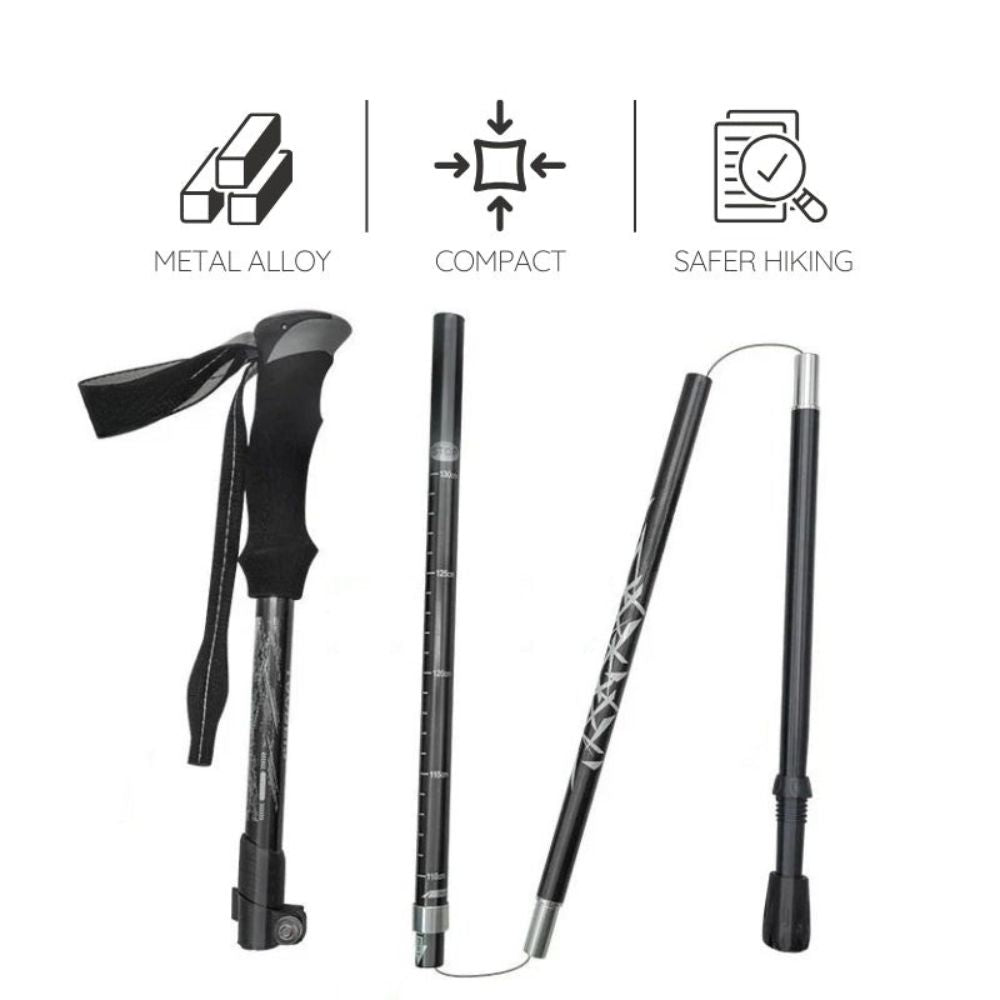 Folding Trekking Stick with Alloy Steel Shaft and Textured Grip Handle
