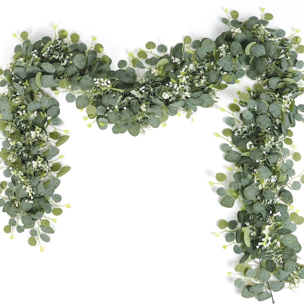 Faux Eucalyptus Garland with Silk Leaves and Flexible Stems, 70.8 Inches