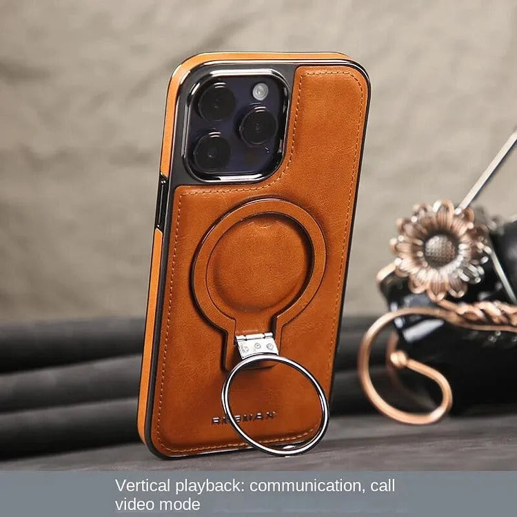 Textured iPhone Case with Foldable Kickstand and Magnetic Ring Alignment