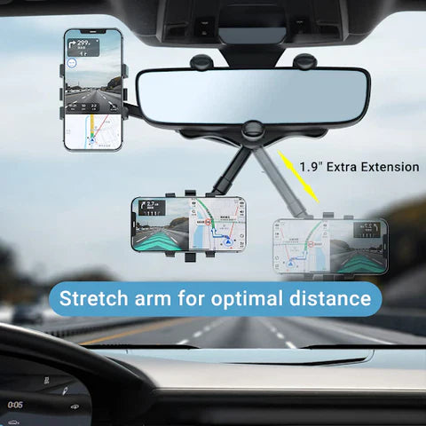 Rotatable and Retractable Car Phone Holder 360 Degree Rear View Mirror Mount