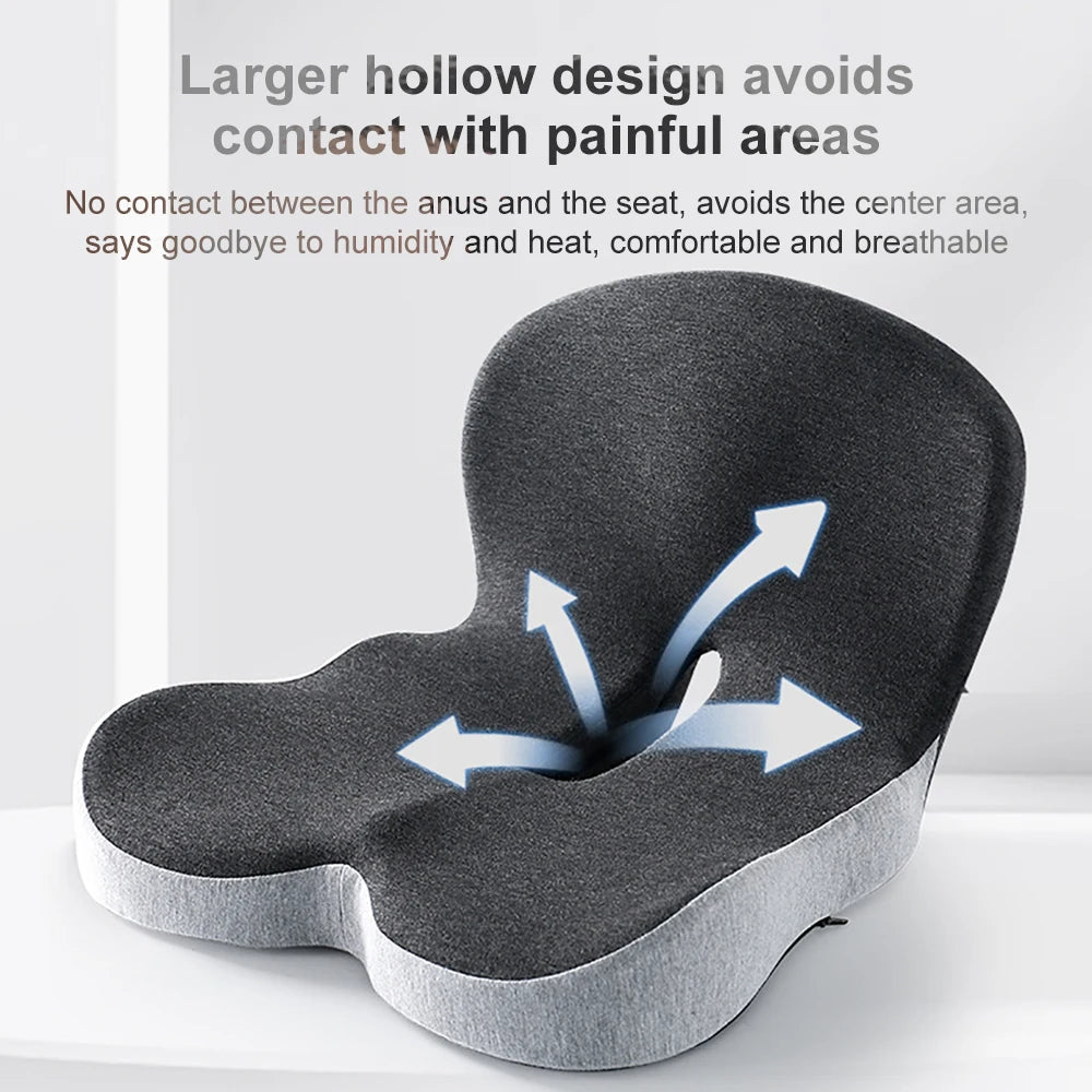 Seat Cushion with Memory Foam Core and Curved Backrest, Anti-Slip Base