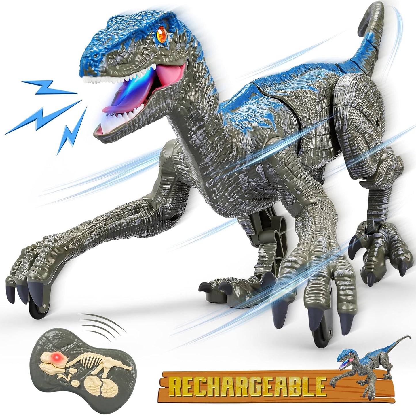 Remote Control Dinosaur Toy with Sound Effects and LED Lights, USB Rechargeable