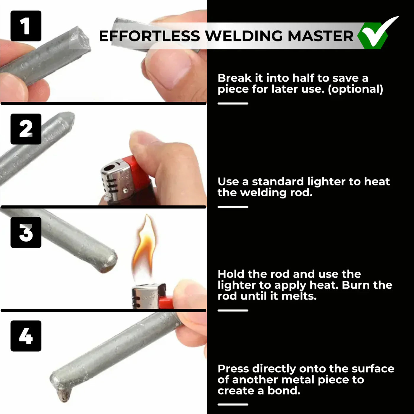 Low Temp Metal Repair Rods with Low Activation Heat and Multi-Metal Bonding, Compact Kit