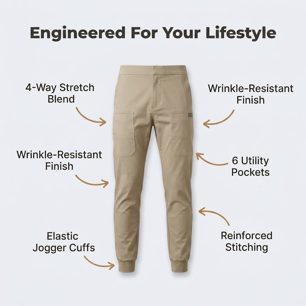 Stretch Cargo Jeans with Six Pockets and Slim Flexible Fit