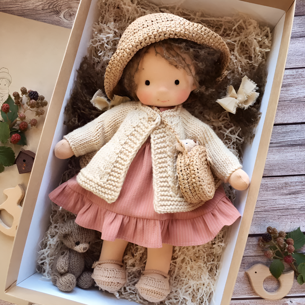 Soft Cotton Doll with Wool Stuffing and Neutral Features for Toddlers