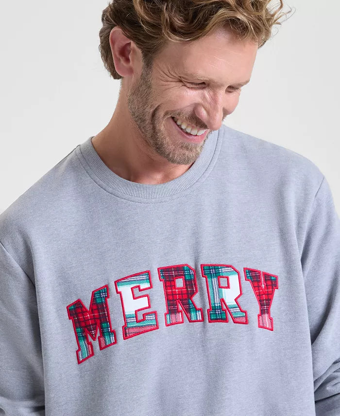 Plaid Appliqué Sweatshirt with Long Sleeves and Hip Length, Crewneck Style