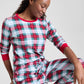 Woven Cotton Plaid Pajama Set with Drawstring Waist and Side Pockets, Machine Washable