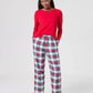 Flannel Pajama Set for Women with Plaid Pattern and Drawstring Waist