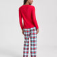Flannel Pajama Set for Women with Plaid Pattern and Drawstring Waist