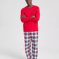 Plaid Flannel Pajama Set with Crew Neck Top and Elastic Drawstring Pants