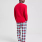 Plaid Flannel Pajama Set with Crew Neck Top and Elastic Drawstring Pants
