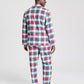 Woven Plaid Pajama Set with Button Front Top and Drawstring Pants, Side Pockets