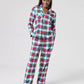 Plaid Pajama Set with Button Front Top and Drawstring Pants, Chest Pocket