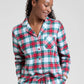 Plaid Pajama Set with Button Front Top and Drawstring Pants, Chest Pocket