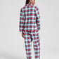 Plaid Pajama Set with Button Front Top and Drawstring Pants, Chest Pocket