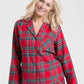 Flannel Pajama Set with Button Front and Notched Collar, Plaid Pattern