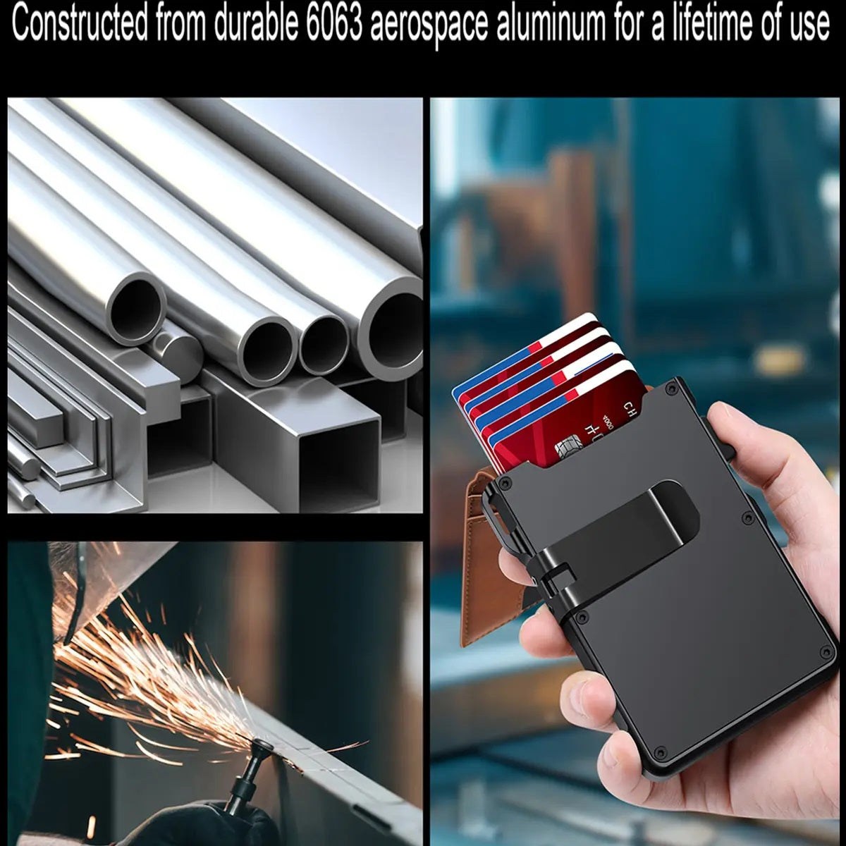 Mens RFID Card Holder Wallet, Slim Bifold Front Pocket Wallet with Aerospace Aluminum and Cash Clip, Everyday Carry Gift for Men
