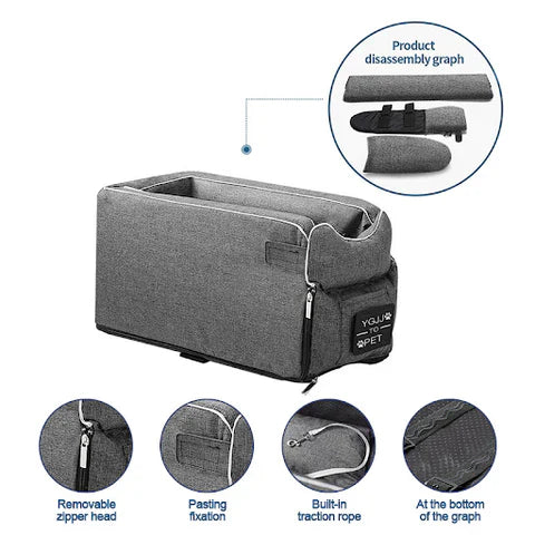 Pet Armrest Safety Seat, Car Seat Travel Bag for Small Dogs and Cats