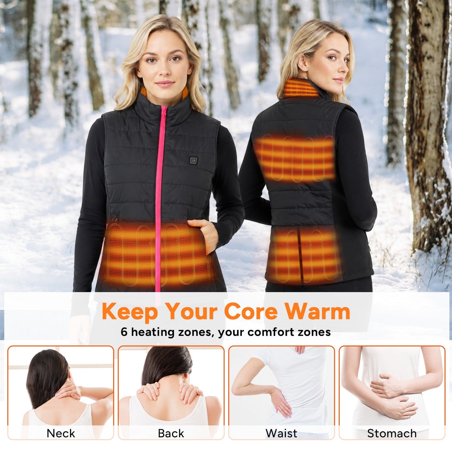 Heated Vest for Women with Six Zone Heat and Three Temperature Settings