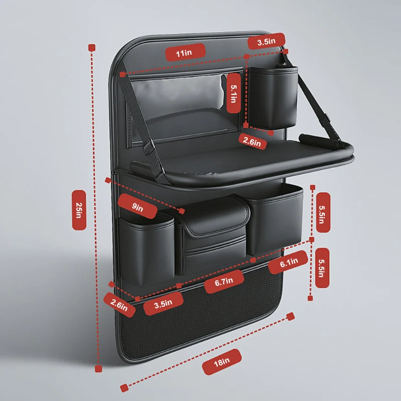 Back Seat Storage Organizer with Foldable Tray and Adjustable Device Holder