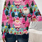 Womens Pullover Sweater with Multicolor Christmas Pattern and Scalloped Hem Detail