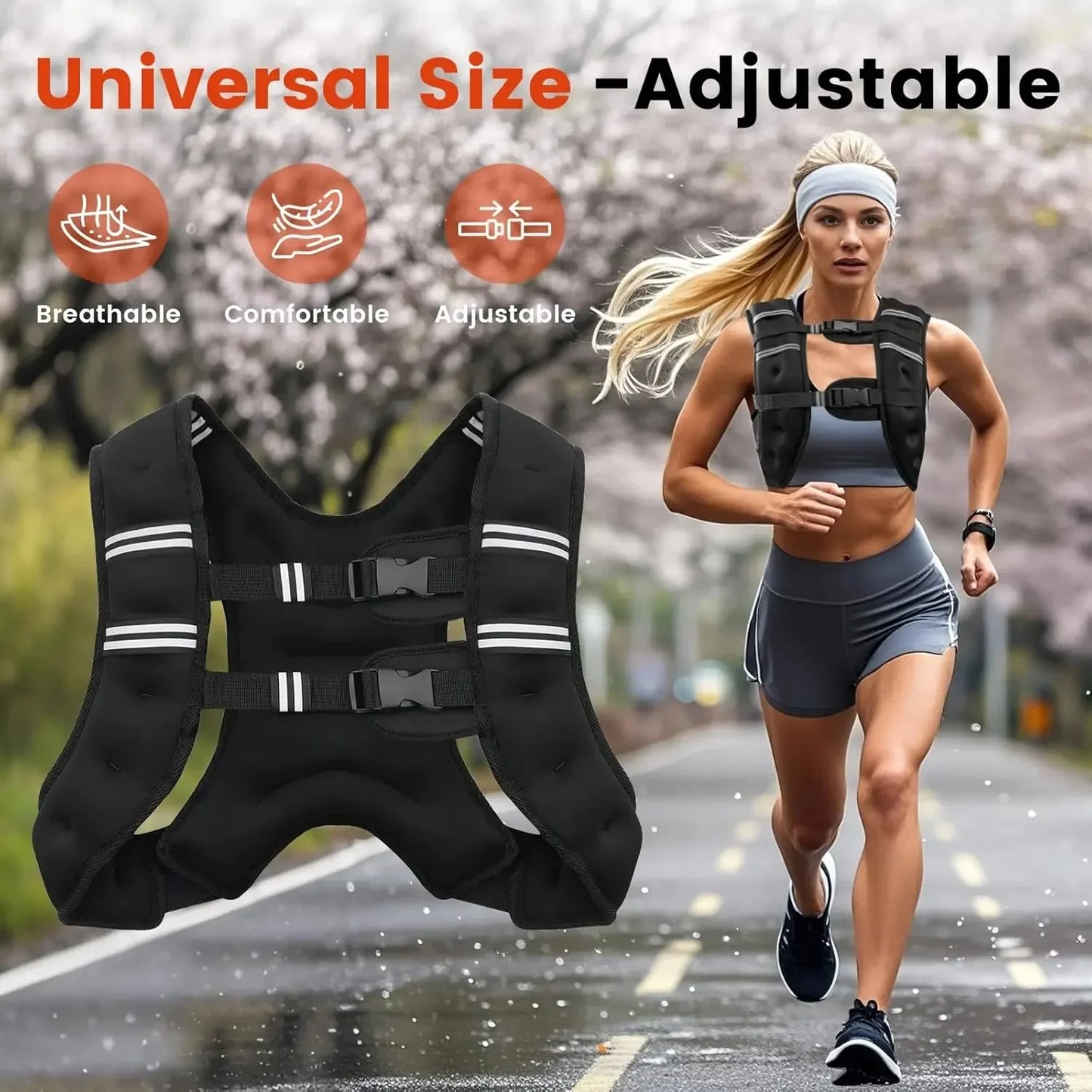 Adjustable Weighted Training Vest with Reflective Stripes