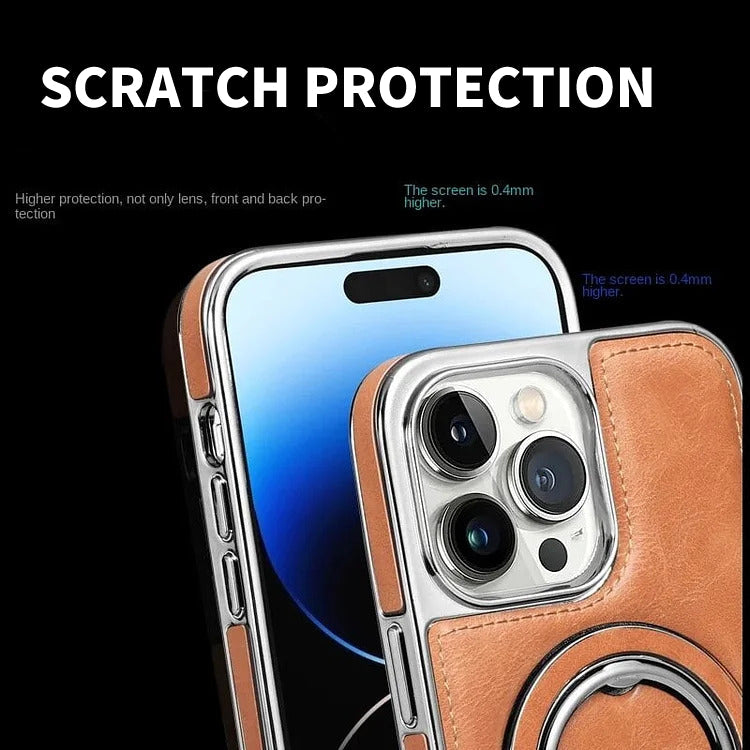 Textured iPhone Case with Foldable Kickstand and Magnetic Ring Alignment