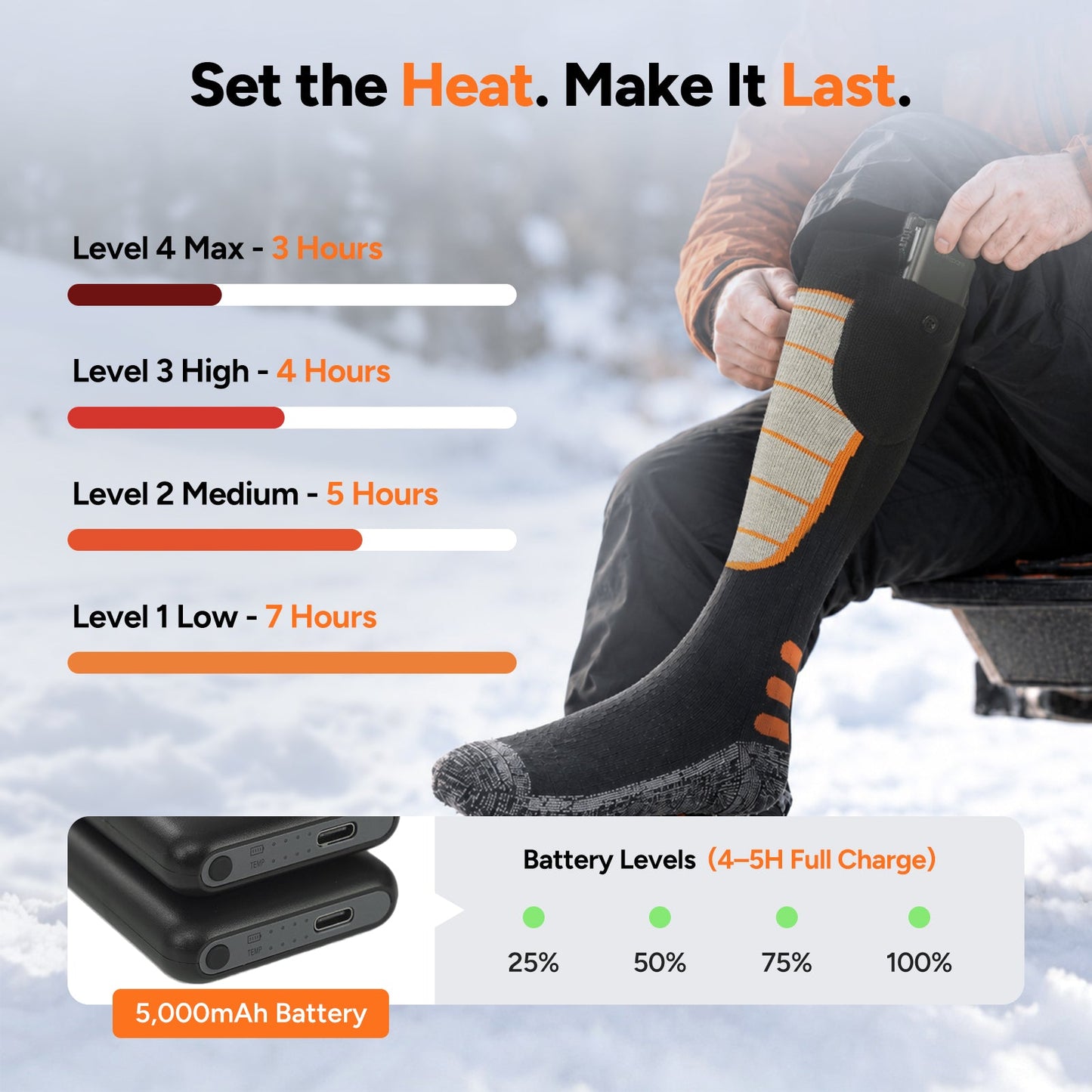 Heated Socks with Rechargeable Battery and Four Heat Settings for Men and Women