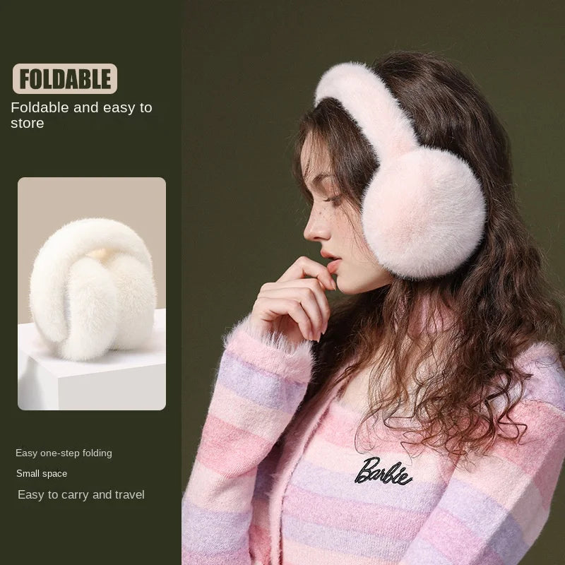 Foldable Plush Earmuffs with Detachable Material and Adjustable Band