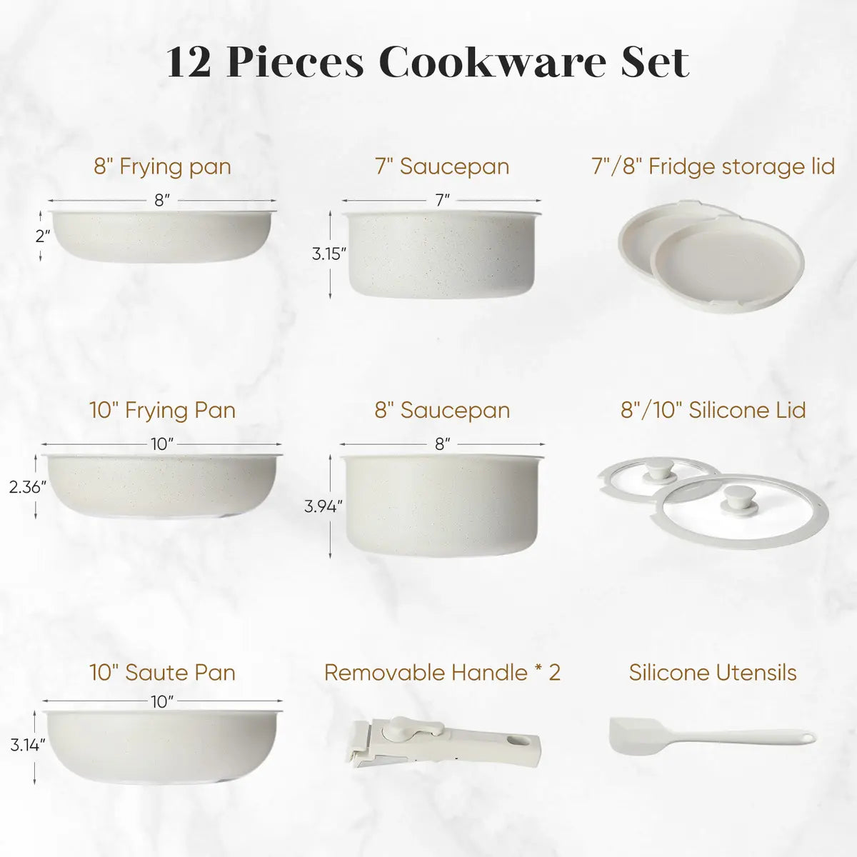 12 Piece Granite Non Stick Cookware Set, Ceramic Aluminum Pots and Pans, Detachable Handle, Stackable Induction Safe Cookware