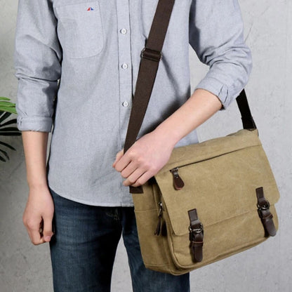 Canvas Messenger Bag with Laptop Compartment and Multiple Pockets, Adjustable Strap
