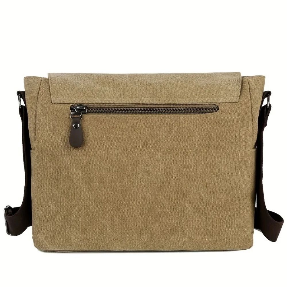 Canvas Messenger Bag with Laptop Compartment and Multiple Pockets, Adjustable Strap