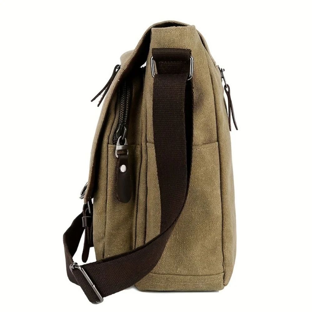 Canvas Messenger Bag with Laptop Compartment and Multiple Pockets, Adjustable Strap
