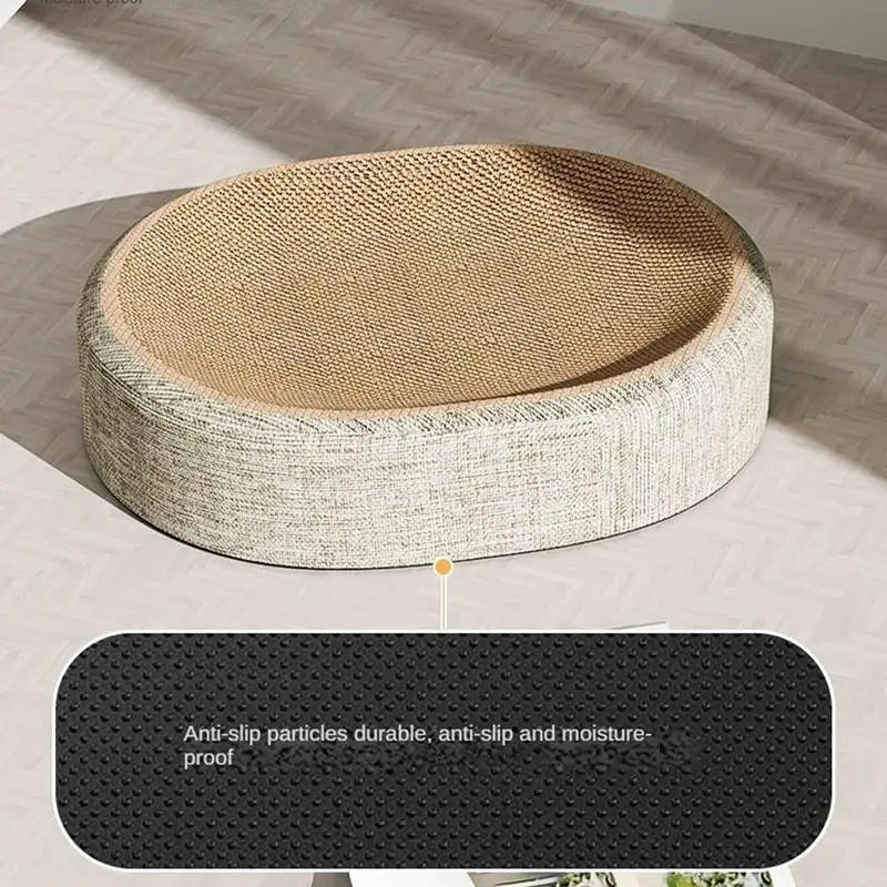 Sisal Cat Scratcher Bed with Oval Concave Design and Anti-Slip Base