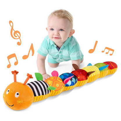 Plush Caterpillar Rattle with Crinkle Sounds and Musical Melodies for Tummy Time
