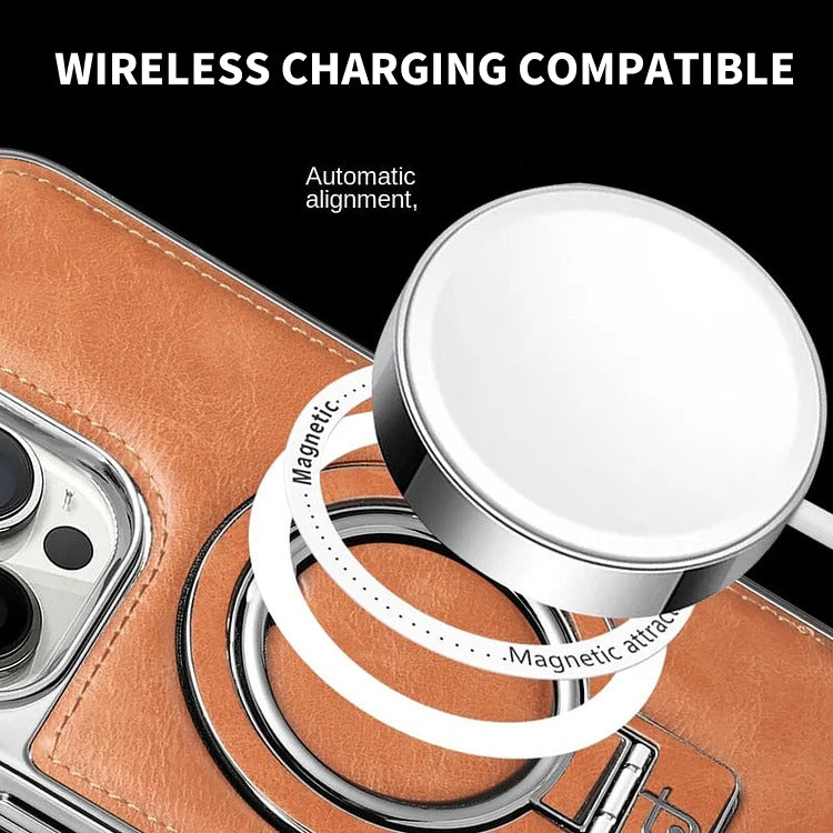 Textured iPhone Case with Foldable Kickstand and Magnetic Ring Alignment