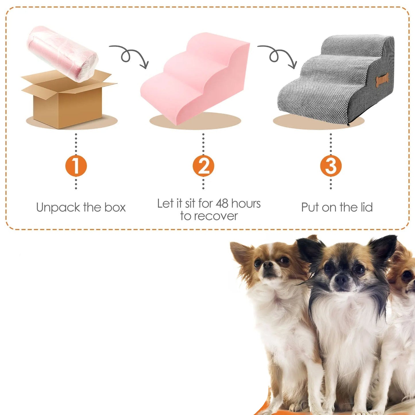 Pet Stairs with High Density Foam and Removable Washable Cover, Gentle  Incline