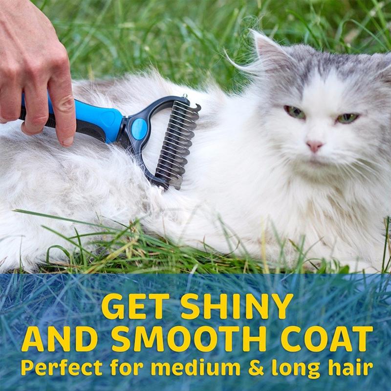 Undercoat Removal Brush with Rounded Steel Teeth for Medium to Long Fur