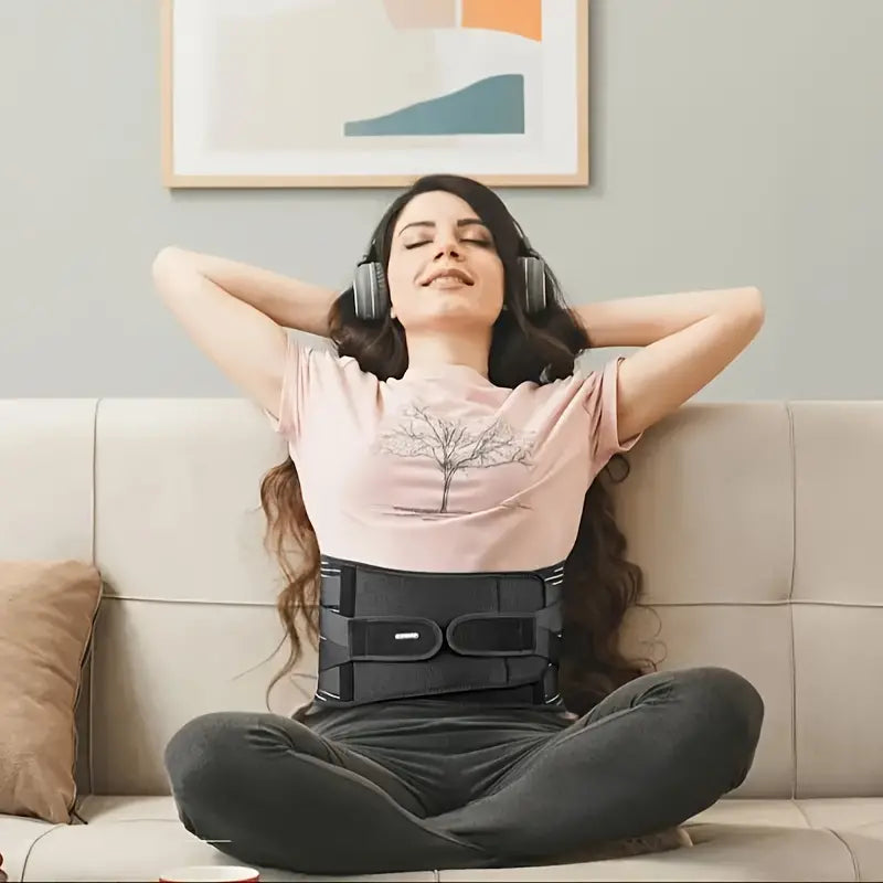 Lower Back Support Brace with Dual Pad System and Six Support Strips