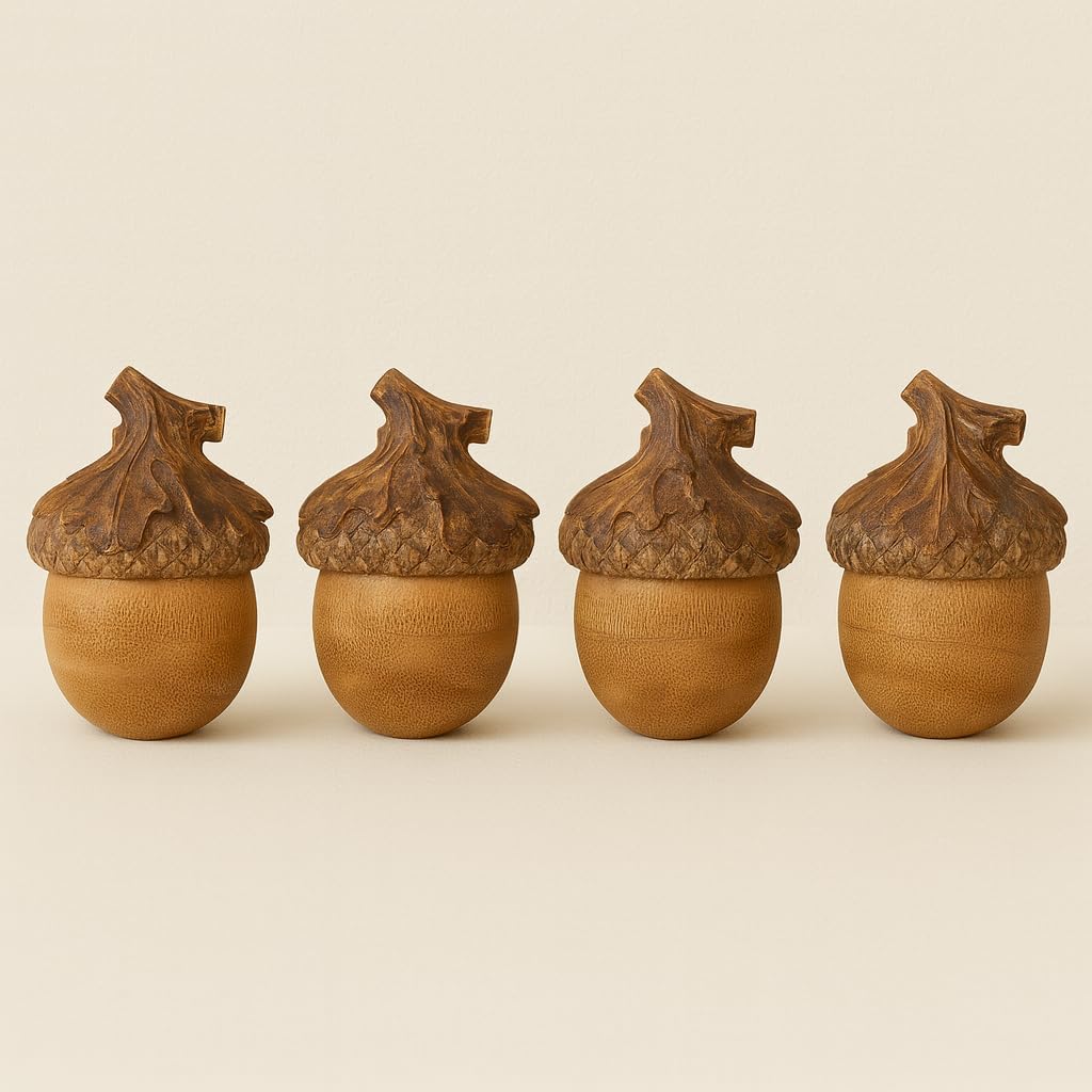 Resin Acorn Sculpture 5 Inches Tall with Textured Surface Detail and Neutral Finish