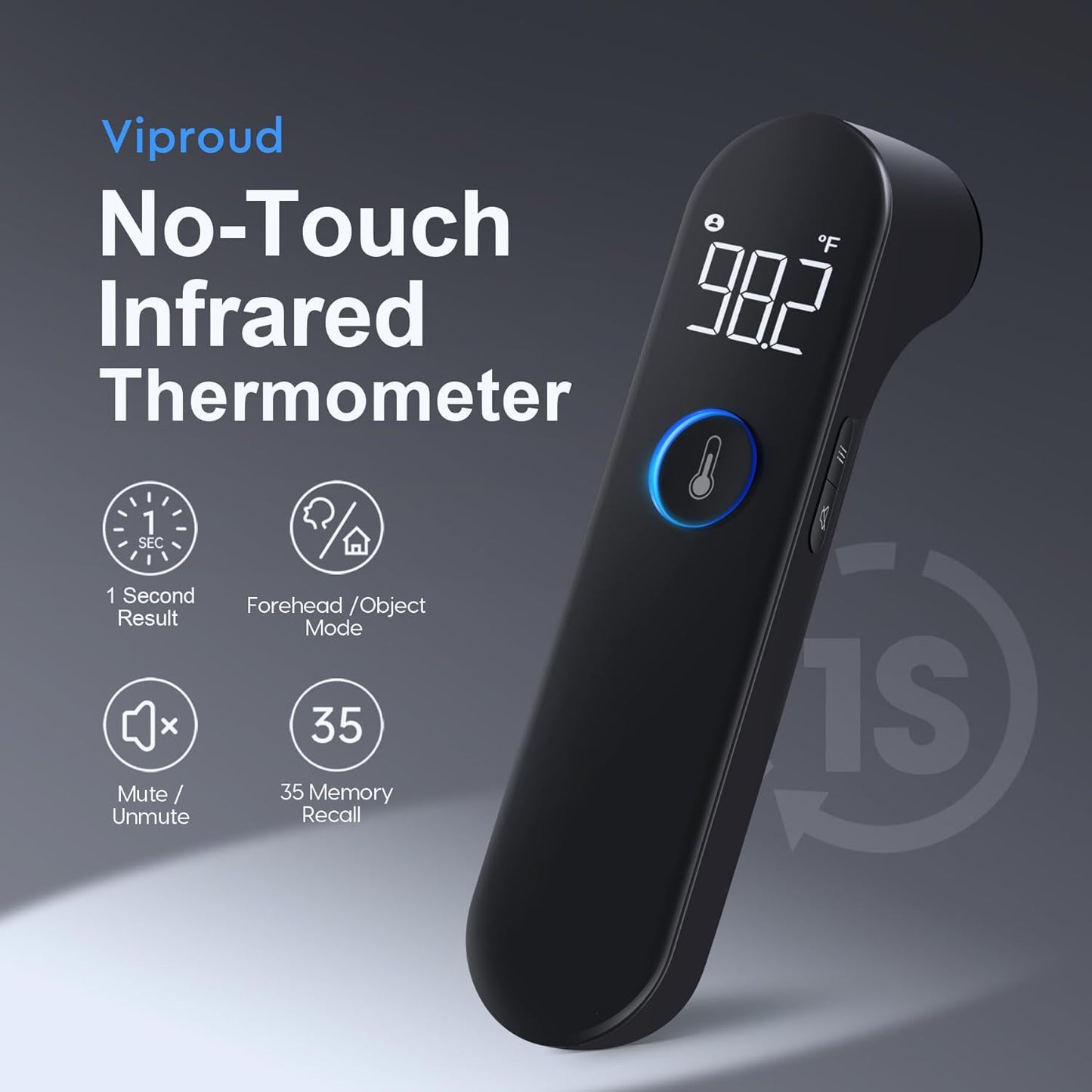 Infrared Forehead Thermometer with 1-Second Reading and 35-Reading Memory